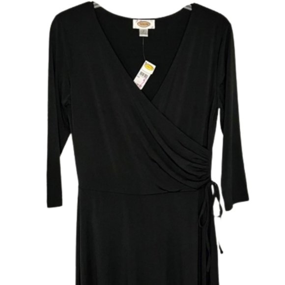 Talbots Jersey Ruched Crossover Top Fit/Flare Midi Dress - Black - 6 - Picture 2 of 11